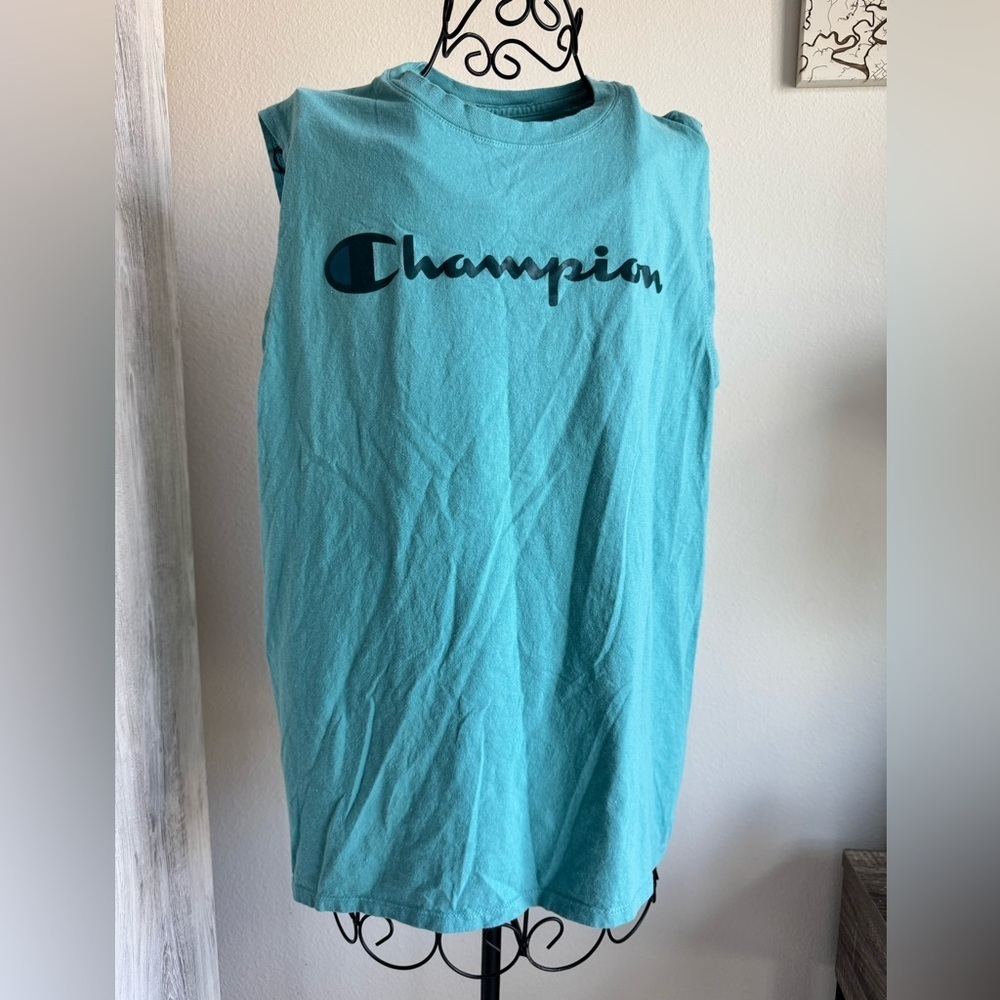 Champion Teal Blue Tank Top with Navy Logo